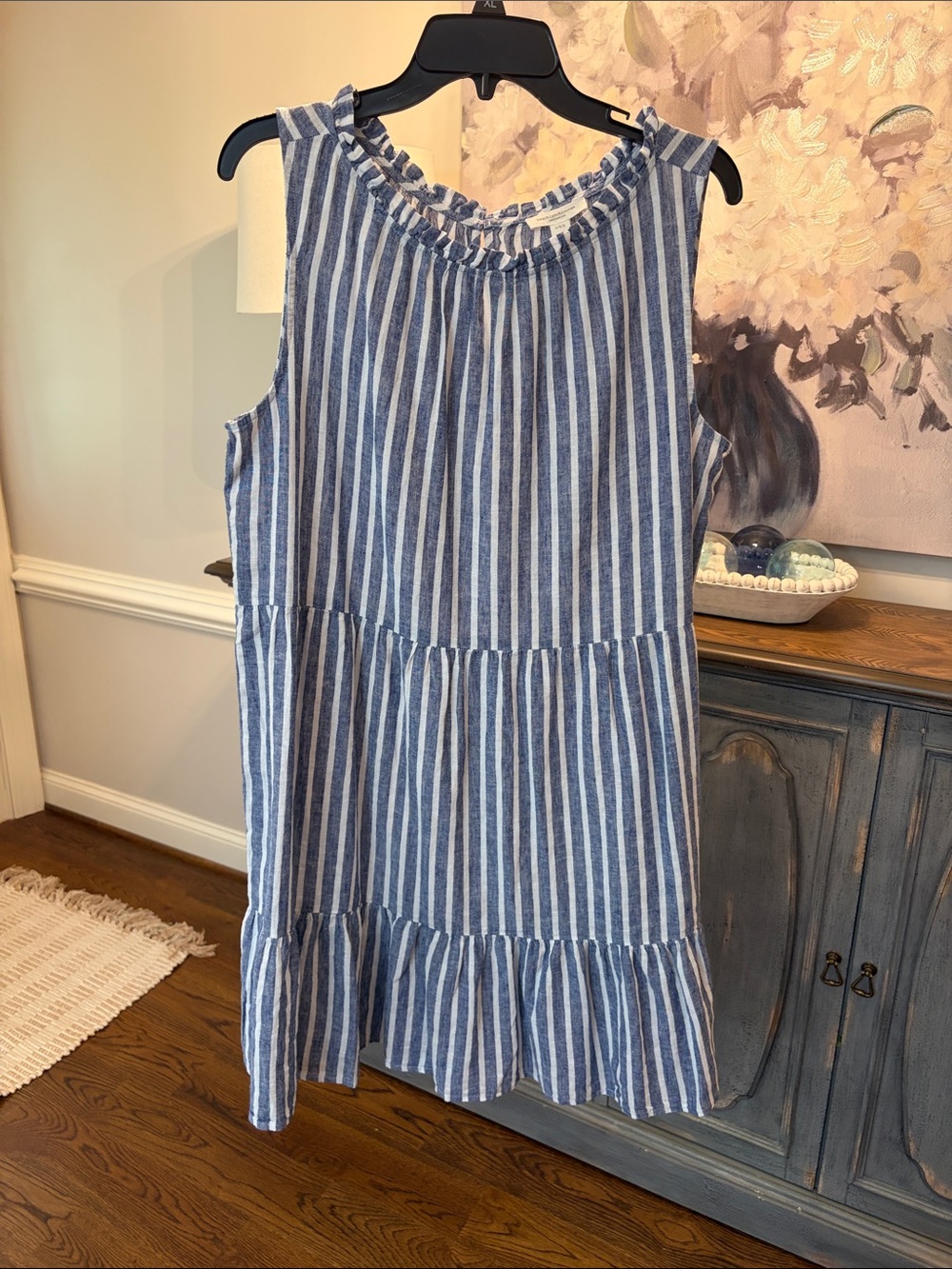 Blue & White Striped Ruffle-Hem Kids Dress